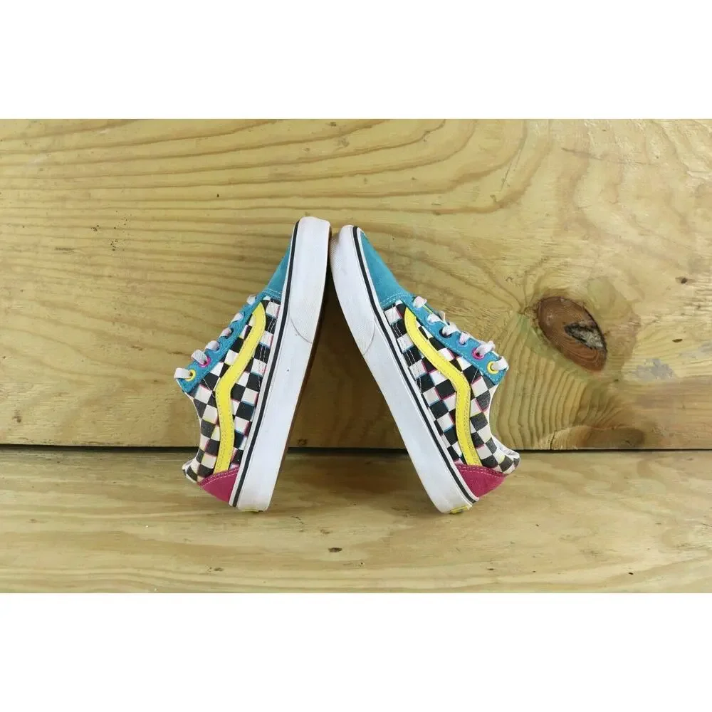 Vans Off The Wall Sneakers Womens 6 Checkerboard Suede Rainbow Blue